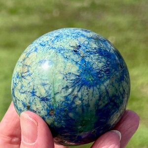 Azurite, malachite, chrysocolle, veines, sphère cristalline B, bleu-vert, planète Terre image 10
