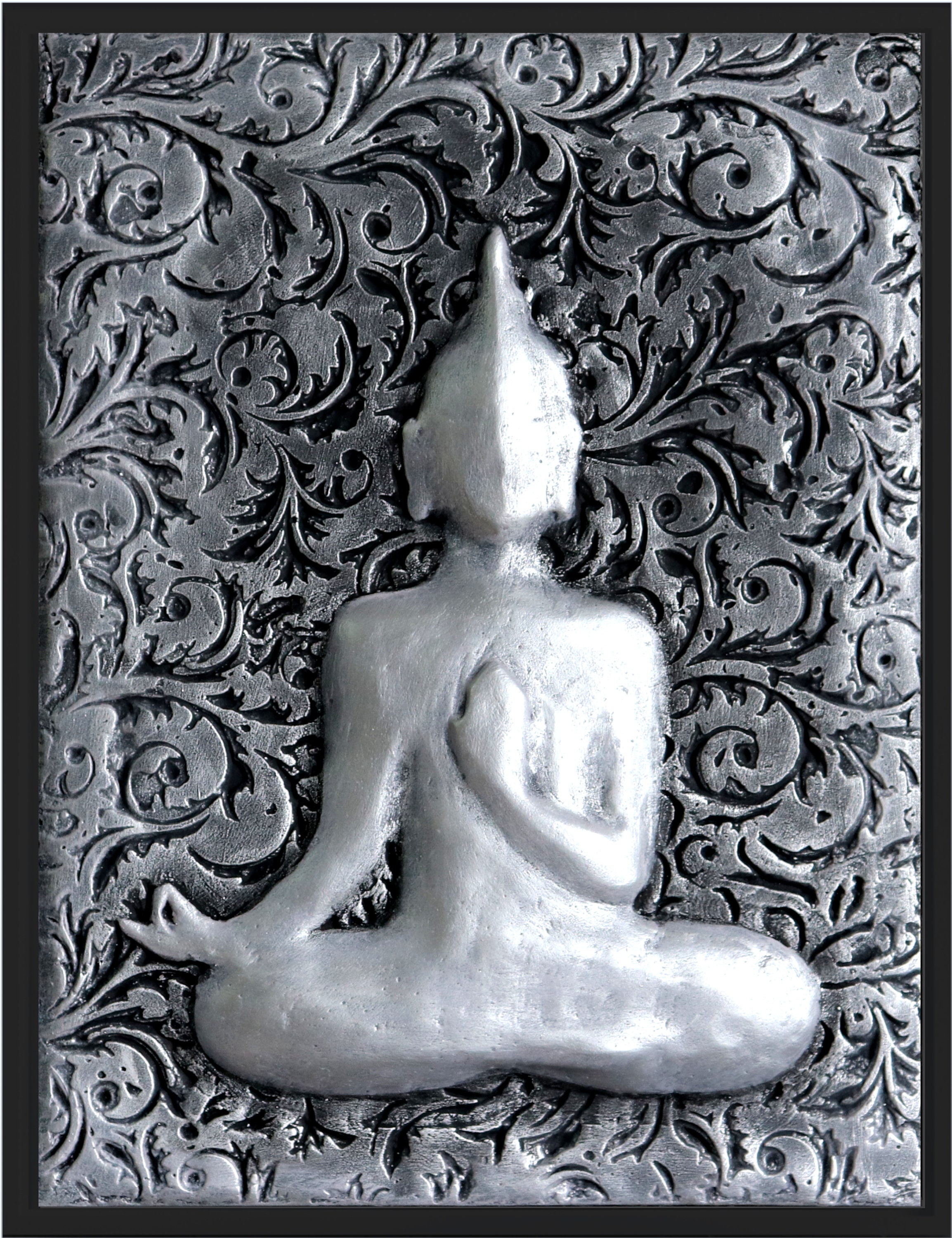 Brushed Silver Buddha Wall Art Plaque Ornate Carved Sculptured Etsy UK