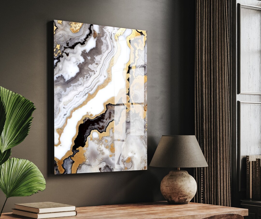 Marble Abstract Wall Art Epoxy Resin Geode Glass Artwork Minimal Large