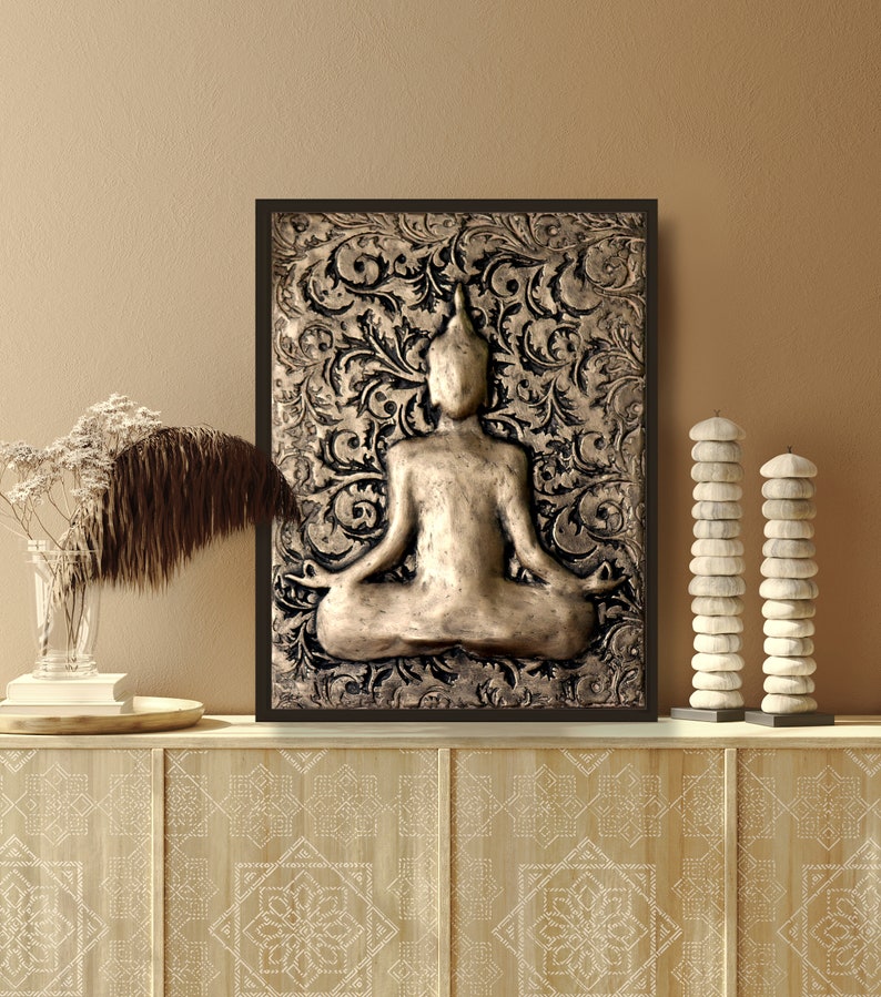 Brushed Gold Buddha Sculptured Wall Art Ornate Carved Original Etsy