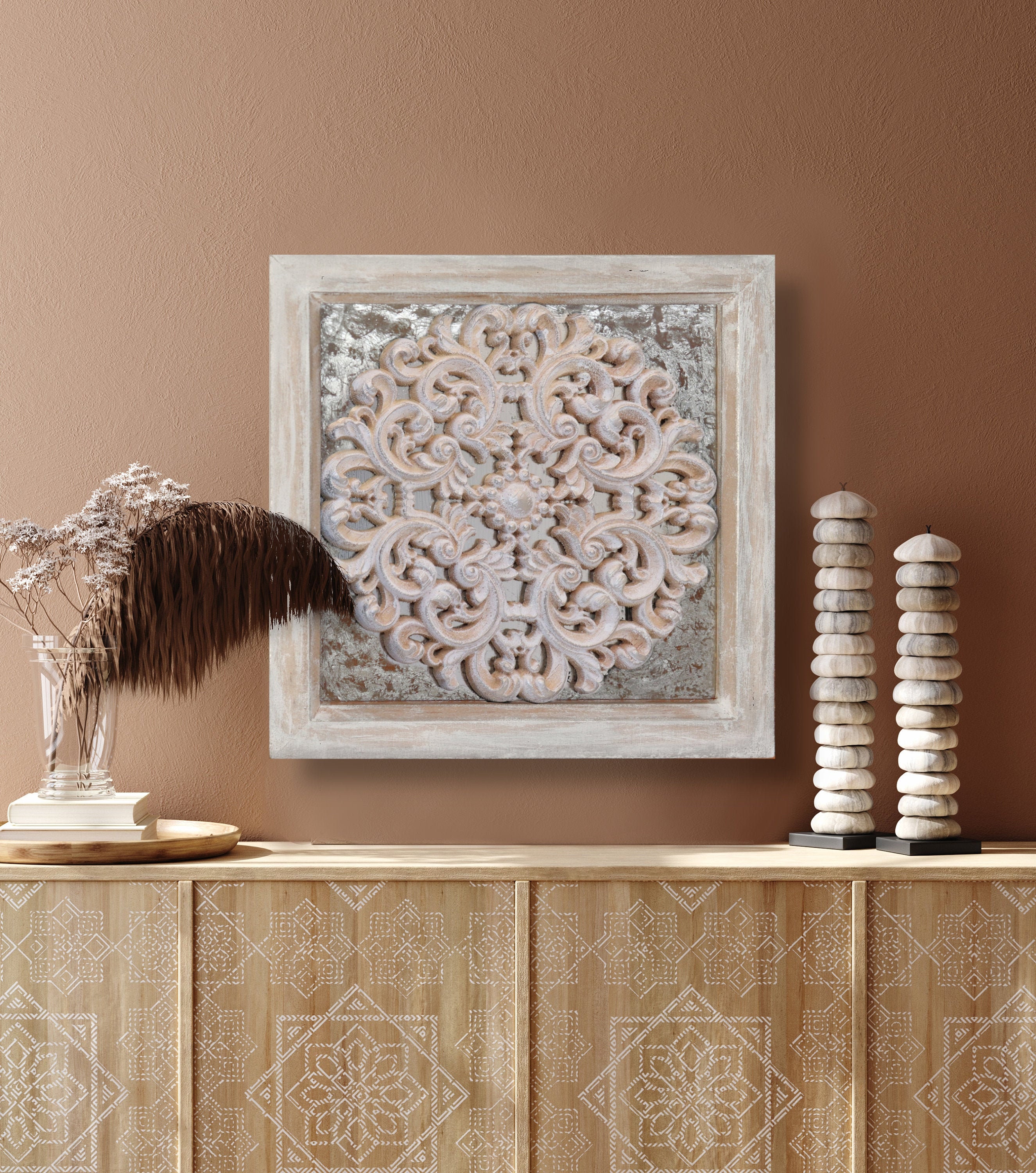 Large Carved Wood 18 14 Wall Art Ornate Old Mirror Etsy