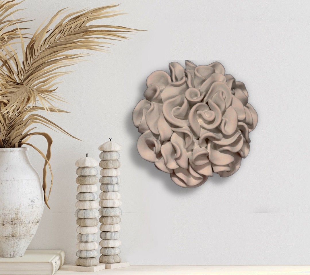 Draped Ruffles Clay Wall Art White 3D Tile Waves Textured Coral ...