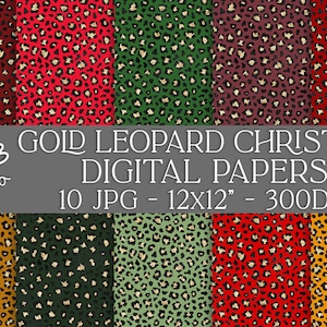 Gold Christmas Leopard Print Digital Paper, Chritsmas Digital Paper,Texture Papers, Digital Backgrounds, Scrapbooking, Digital Paper Pack