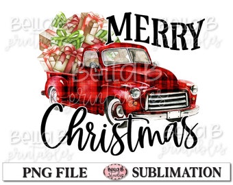 Christmas Truck Sublimation, Christmas Sublimation Designs, Merry Christmas, Digital Download, Buffalo Plaid Vintage Truck Sublimation, PNG