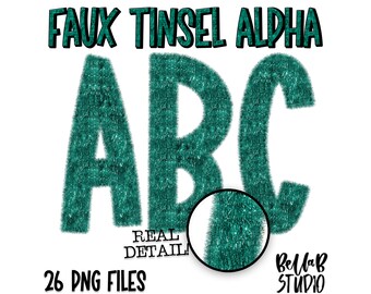 Conjunto de alfabeto falso Tinsel, Tinsel Alpha PNG, GreenTinsel, Tinsel Letters, Alpha Set, Christmas Alpha PNG, Download digital, Alfabeto
