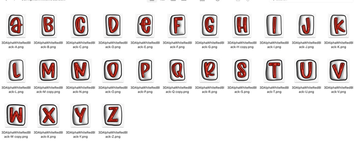 3D Inflated PNG Alphabet Set, Red White Alpha, Bubble Puffy Alphabet ...