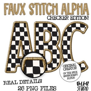 Faux Embroidered PNG Alphabet Set, Checker Stitched Alpha Set, Stitched Alpha PNG, Faux Stitched Letters, Digital Download, Alphabet