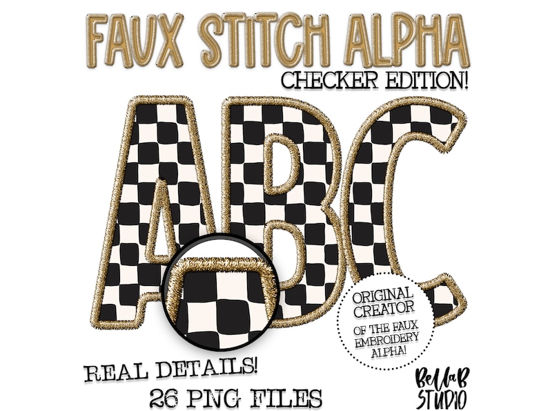 Alpha Check Designs Faux Embroidered PNG Alphabet Set, Checker Stitched Alpha Set, Stitched ...
