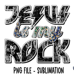 Jesus Is My Rock Sublimation Design, Christian Rock, Retro Design, Vintage, Rock N Roll, Sublimation Digital Download, PNG, Illustraties