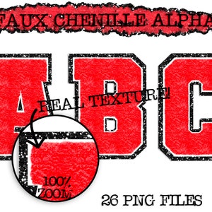 Faux Chenille PNG Alphabet Set, Red Chenille Sublimation Alphabet, Clipart, Varsity Letters, Digital Download, PNG, Sublimation Alphabet