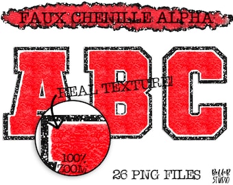 Faux Chenille PNG Alphabet Set, Red Chenille Sublimation Alphabet, Clipart, Varsity Letters, Digital Download, PNG, Sublimation Alphabet