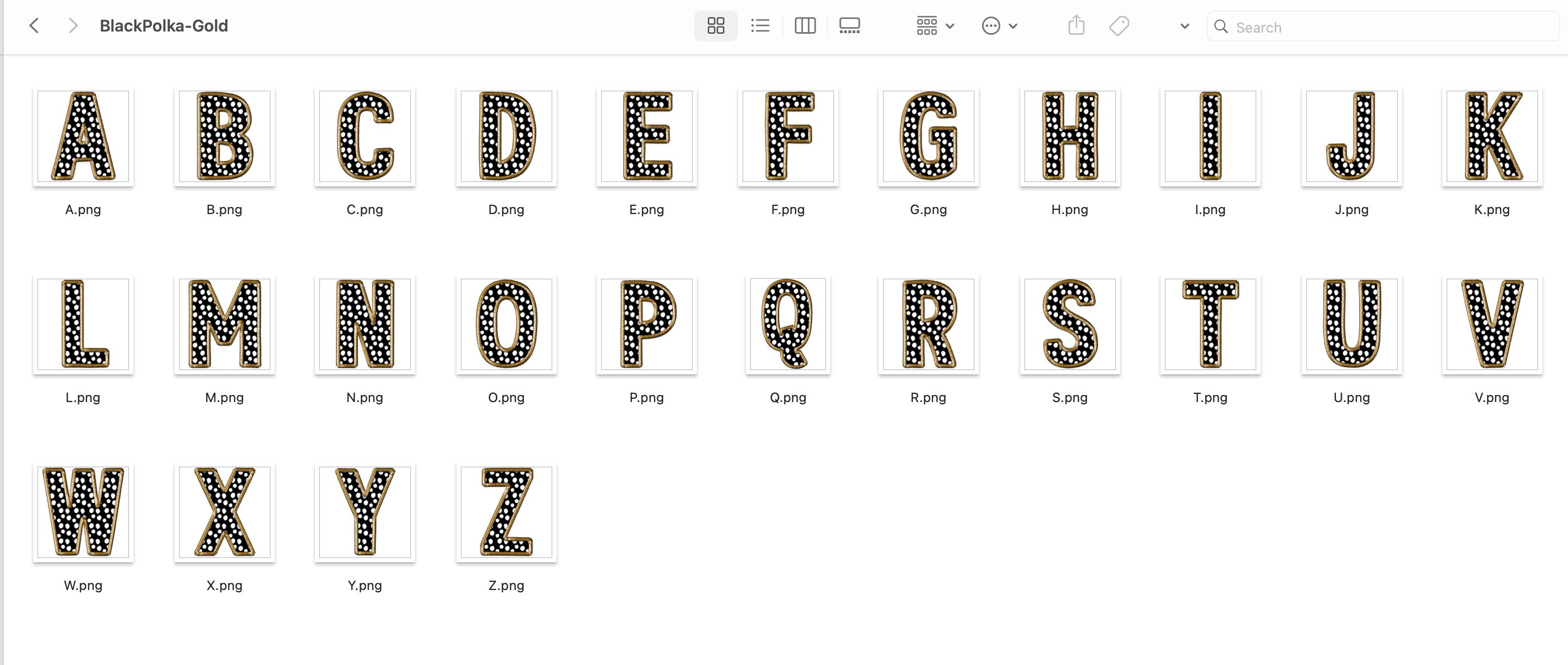 Faux Embroidered PNG Alphabet Set, Polka Dots Stitched Alpha Set, Gold ...