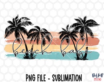 Retro Beach Babe PNG Sublimation Design, Palmbomen, Sublimatie Digitale Download, PNG, Illustraties, Klaar om af te drukken, Zomer, Strand Ontwerp