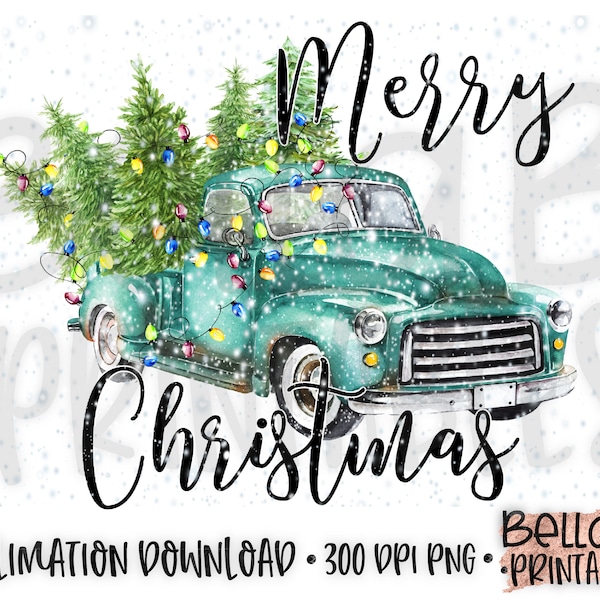 Christmas Truck Sublimation, Christmas Sublimation Designs, Merry Christmas Sublimation Digital Download, Vintage Truck Sublimation, PNG