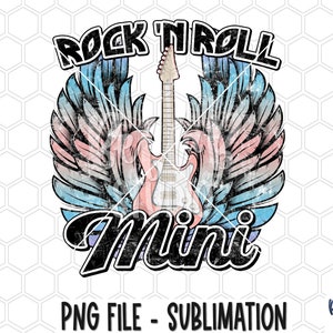 Rock n Roll Mini Sublimation Design, Rock Gitaar, Retro Design, Vintage, Wings, Rock N Roll, Sublimation Digital Download, PNG, Illustraties