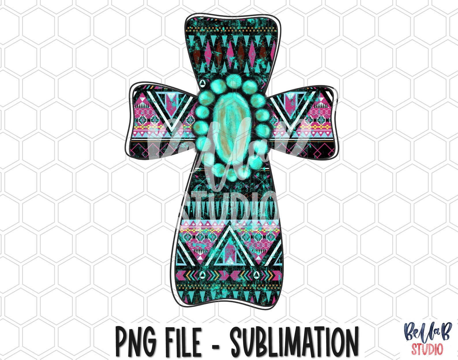 Tribal Aztec Turquoise Gem Cross PNG Sublimation Design, Tribal, Boho ...
