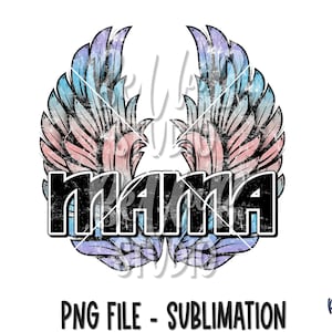 Rock n Roll Mama Sublimation Design, Rock Wings, Retro Design, Vintage, Vleugels, Rock N Roll, Sublimation Digital Download, PNG, Illustraties