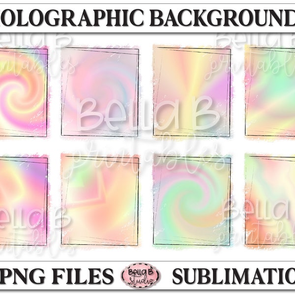 Holographic Sublimation PNG Background Bundle, Hard Candy, Retro, Pastels, Sublimation Backsplash, Frames, Sublimation Digital Download, PNG