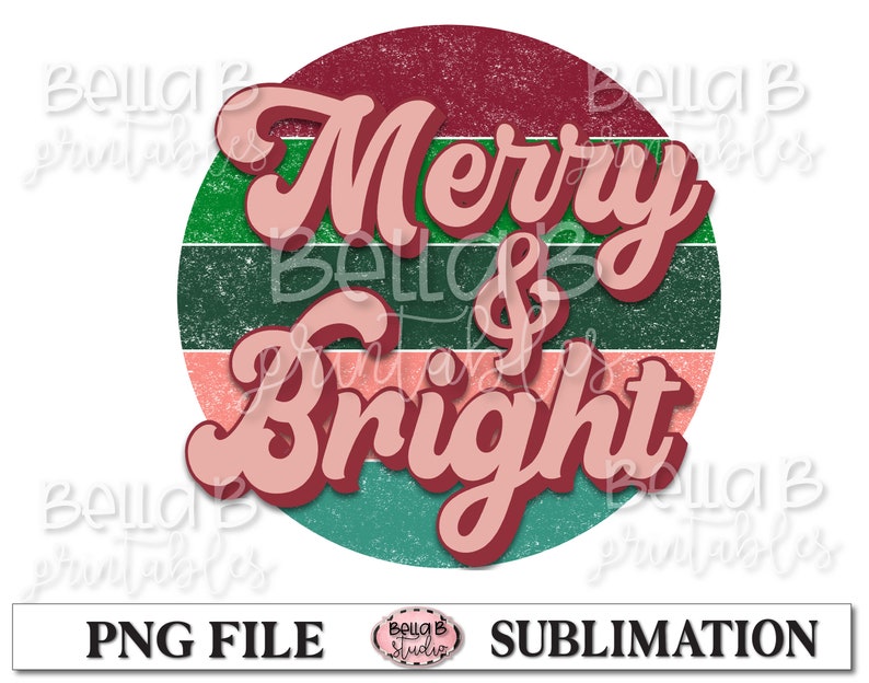 Download Retro Christmas Sublimation Designs Merry And Bright | Etsy