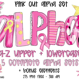 Pink Out Doodle Alpha PNG Bundle, Pink Alpha PNG, Alphabet, Doodle Font, Alpha Bundle,Doodle Letters, Breast Cancer,Clipart,Digital Download