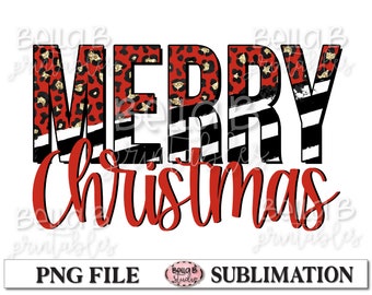 Christmas Sublimation Design, Leopard Print Merry Christmas Sublimation Digital Download, Cheetah, Plaid, PNG, Clip Art, Ready to print