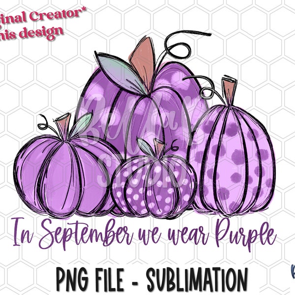 Purple Pumpkins In September We Wear Purple Sublimation Design, alzheimer's,Doodle Pumpkins, Digital Download, PNG, Clip Art, Ready To Print