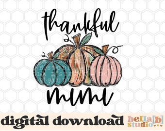 Diseño de sublimación de Mimi agradecido, Calabaza Doodle, Dibujado a mano, Calabaza pintada, Diseños de sublimación de otoño, Descarga digital, PNG