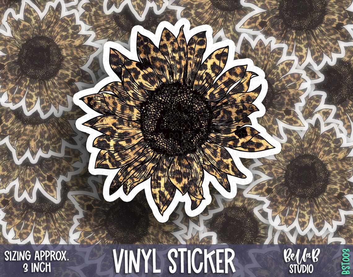 Leopard Print Sunflower Waterproof Vinyl Sticker, Weatherproof Sticker ...