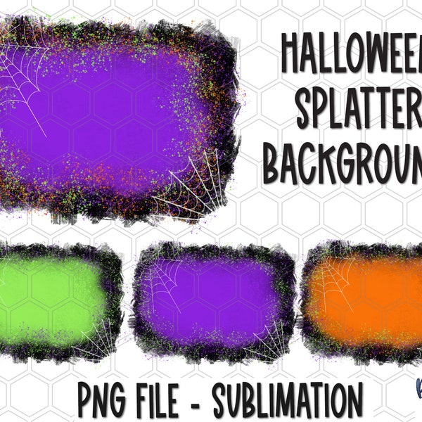 Halloween Splatter Sublimation Background Bundle, Sublimation Backsplash, Splashes, Grunge, Cadres, Fichier de sublimation PNG, Téléchargement numérique