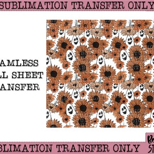 Feuille complète Seamless Retro Ghost avec transfert de sublimation de tournesols, Halloween rétro, automne, gobelet, prêt à presser, transfert de presse thermique