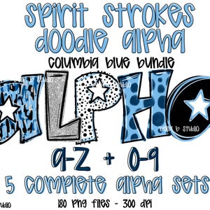 Alfabeto de Columbia Blue Spirit Doodle, Alfabeto de puntos PNG, Alfabeto de espíritu escolar, Alfabeto de puntos, Paquete de alfa, Letras Doodle, Descarga digital