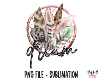 Dreamcatcher Boho Feathers Dream Sublimation Design, Sudoeste, Ocidental, Boho, Tribal, Sublimação Digital Download, PNG, Clip Art