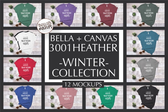 Winter Christmas Bella Canvas Mockup Bundle 3001 Heather Etsy