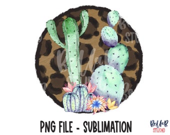 Leopard Print With Cactus Sublimation Design, Southern, Southwestern, Western, Desert Cactus, Sublimation Digital Download, PNG, Clip Art