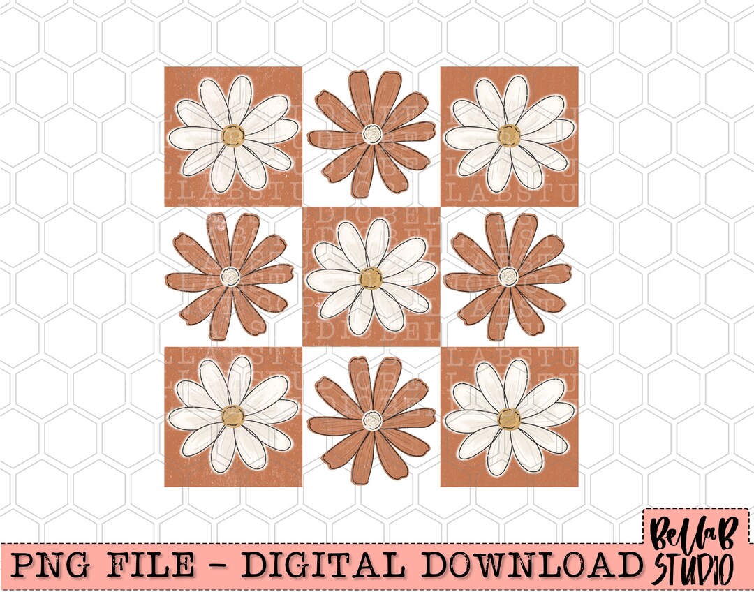 Checkered Retro Daisies PNG Sublimation Design, Retro Fall Autumn, Boho ...