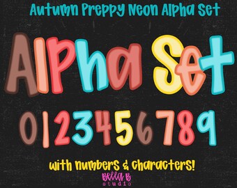 Fall Neon Doodle Alpha PNG Bundle,Autumn Preppy Letters PNG,Bright Doodle Font, Alpha Bundle, Font, Doodle Letters, Clipart,Digital Download