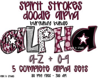 Burgundy Spirit Doodle Alpha, Spots Alpha PNG, School Spirit Alphabet, Dotted Alpha, Alpha Bundle, Doodle Letters, Clipart, Digital Download
