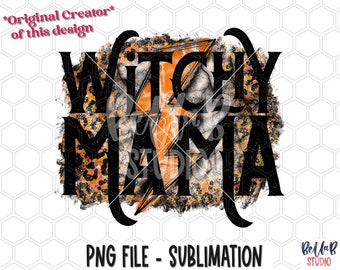 Witchy Mama PNG Sublimation Design, Halloween Lightning Bolt, Vintage, Orange Leopard, Sublimation Designs, Digital Download, PNG, ClipArt