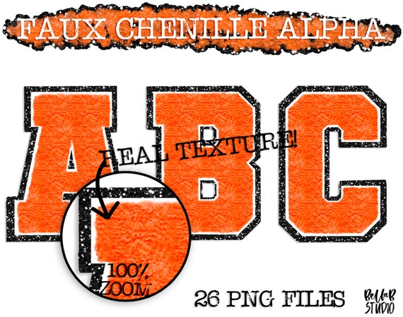 Faux Chenille PNG Alphabet Set, Orange Chenille Sublimation Alphabet, Clipart, Varsity Letters, Digital Download, PNG, Sublimation Alphabet
