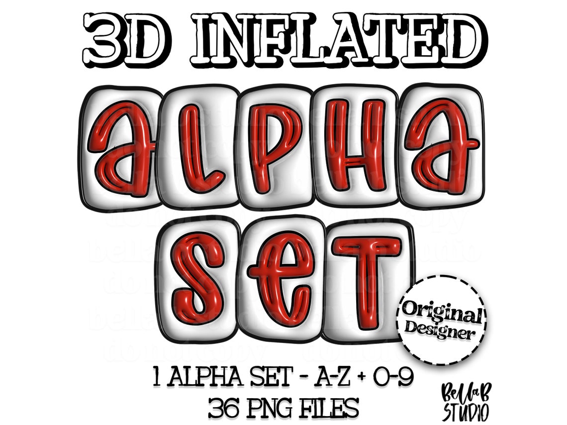 3D Inflated PNG Alphabet Set, Red White Alpha, Bubble Puffy Alphabet ...