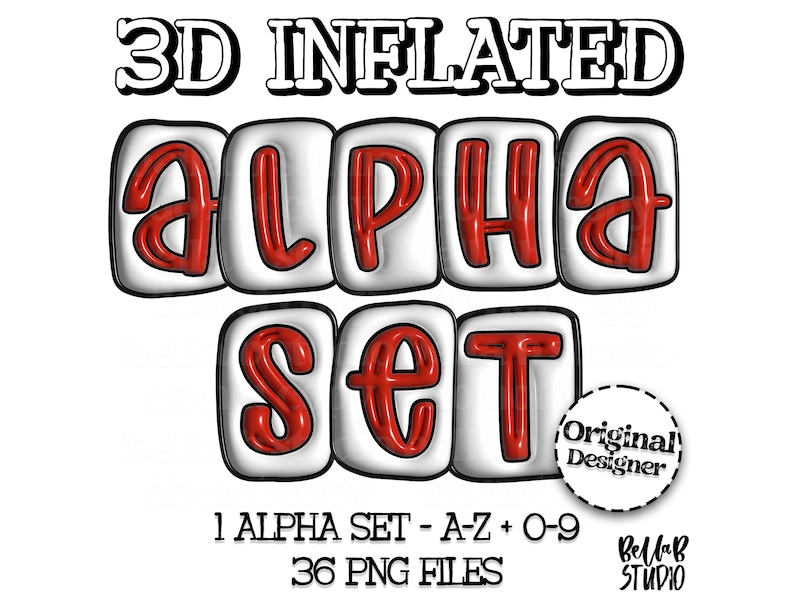 3D Inflated PNG Alphabet Set, Red White Alpha, Bubble Puffy Alphabet ...