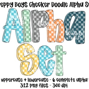 Boys Preppy Checker Doodle Alpha PNG Bundle, Bright Fun Alpha PNG, Doodle Font,Alpha Bundle, Font, Doodle Letters, Clipart, Digital Download