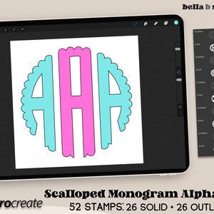 Conjunto alfa de monograma festoneado Procreate, Conjunto alfa Procreate, Monograma alfa de garabatos, Monograma alfa festoneado en blanco, Elementos de diseño