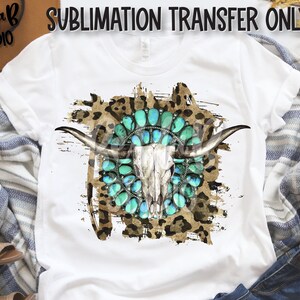 Transfert de sublimation de roche turquoise du crâne de Boho du sud-ouest, sud, ouest, prêt à presser, transfert de presse thermique, impression par sublimation
