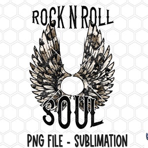 Rock N Roll Soul Sublimation Design, Retro Design, Vintage, Boho Wings, Leopard Wings, Sublimation Digitale Download, PNG, Illustraties