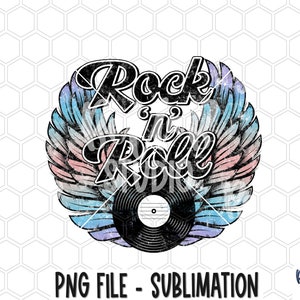 Rock and Roll Wings Sublimation Design, Rock Wings, Retro Design, Vintage, Wings, Rock N Roll, Sublimation Digital Download, PNG, Illustraties