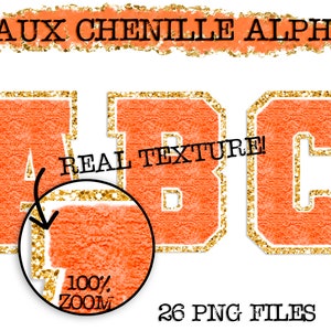Faux Chenille PNG Alphabet Set, Orange Chenille Sublimation Alphabet, Clipart, Varsity Letters, Digital Download, PNG, Sublimation Alphabet
