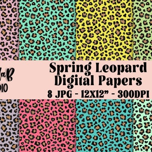 Spring Leopard Print Digital Paper, Bright, Leopard Digital Paper, Texture Papers, Digital Backgrounds, Scrapbooking, Digital Paper Pack