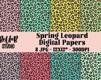 Spring Leopard Print Digital Paper, Brillante, Leopard Digital Paper, Texture Papers, Fondos Digitales, Scrapbooking, Paquete de Papel Digital