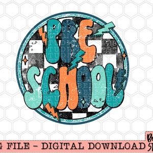 Retro Boho PreSchool PNG Sublimation Design, School Design, Lightning Bolt, Cute Boys, Back To School, Sublimation Digital Download, PNG